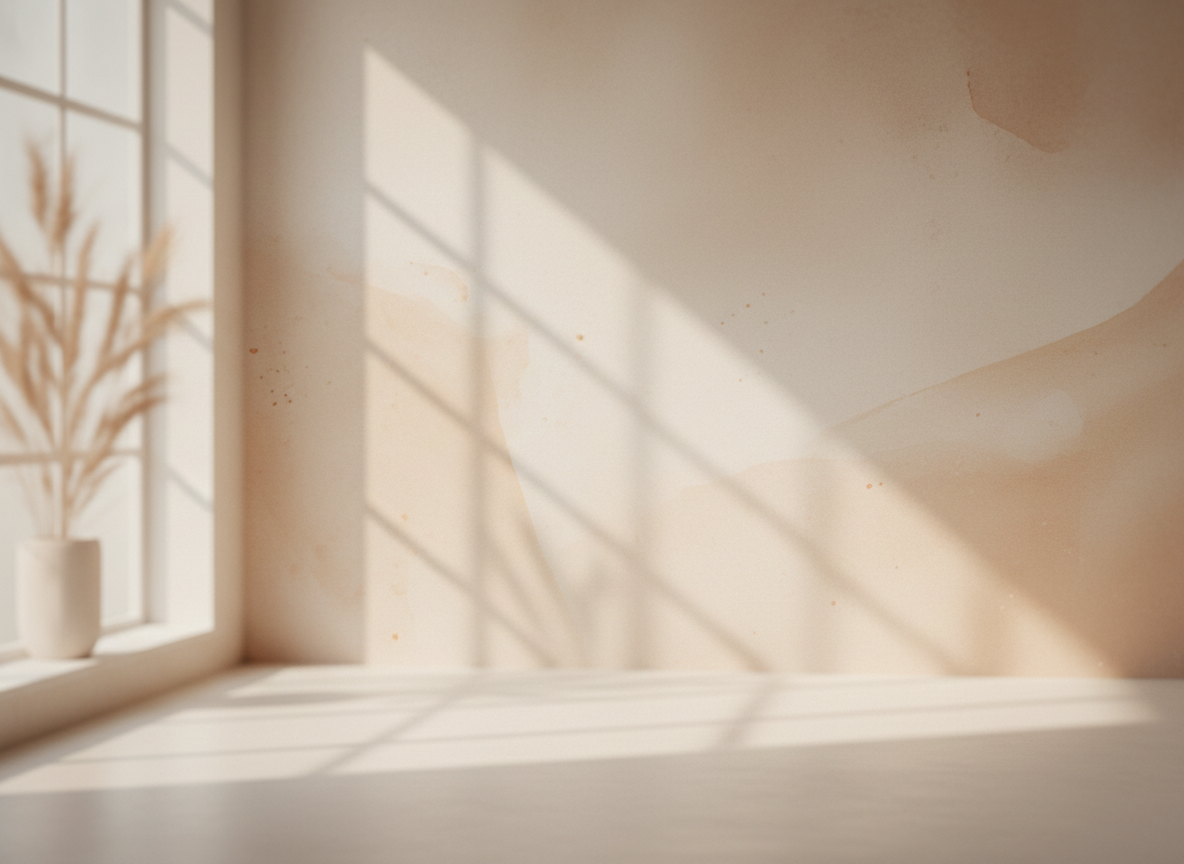Soft warm neutral light filtering through a window, serene and calming atmosphere